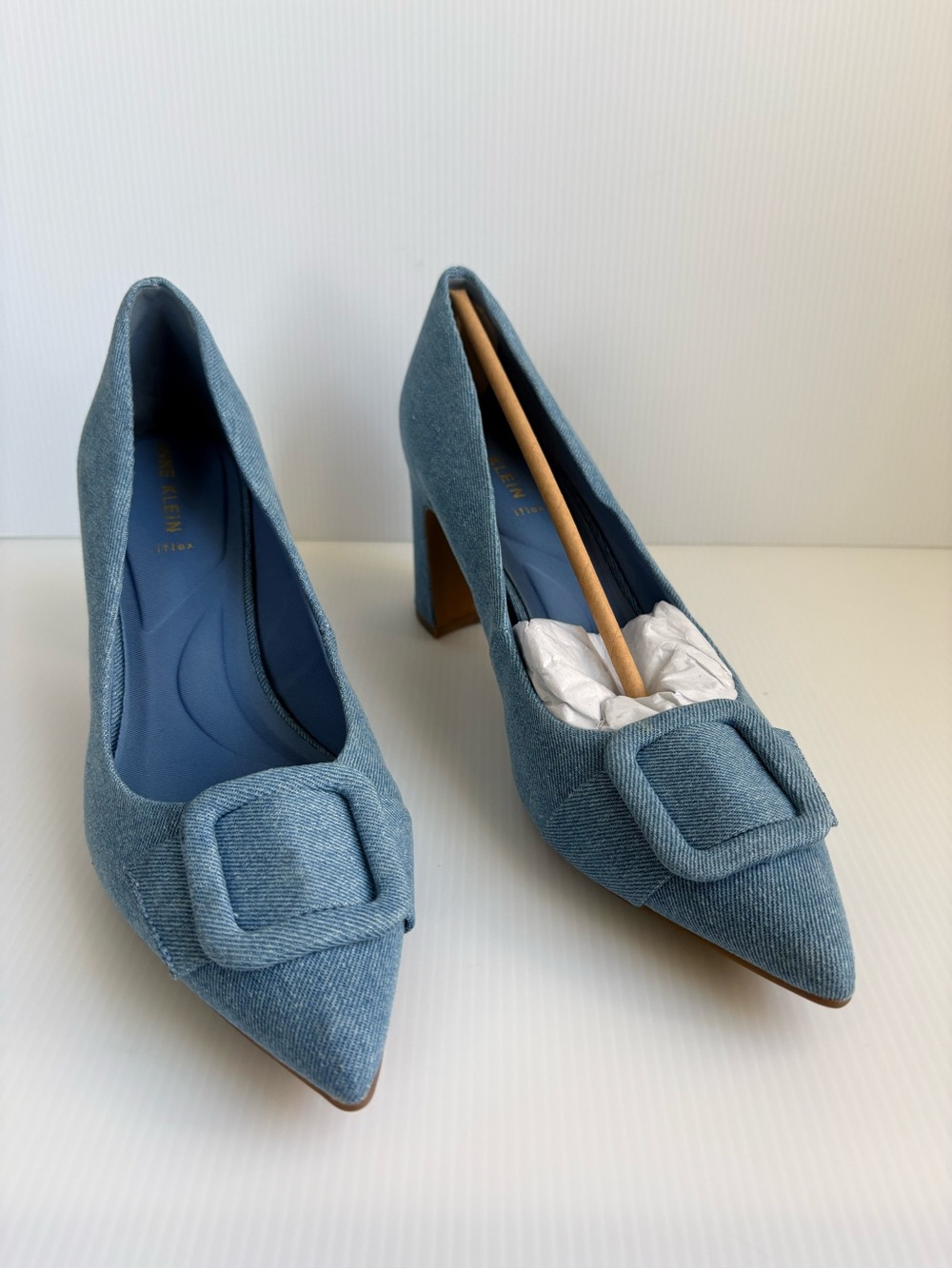 Anne Klein Blue Denim Pointed-Toe Buckle Pumps - Women's Heels Size 9 New